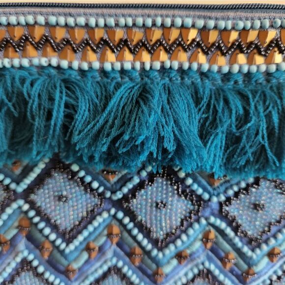 Steven by Steve Madden Blue Boho Beaded Embroidered Crossbody Bag - Picture 5 of 6